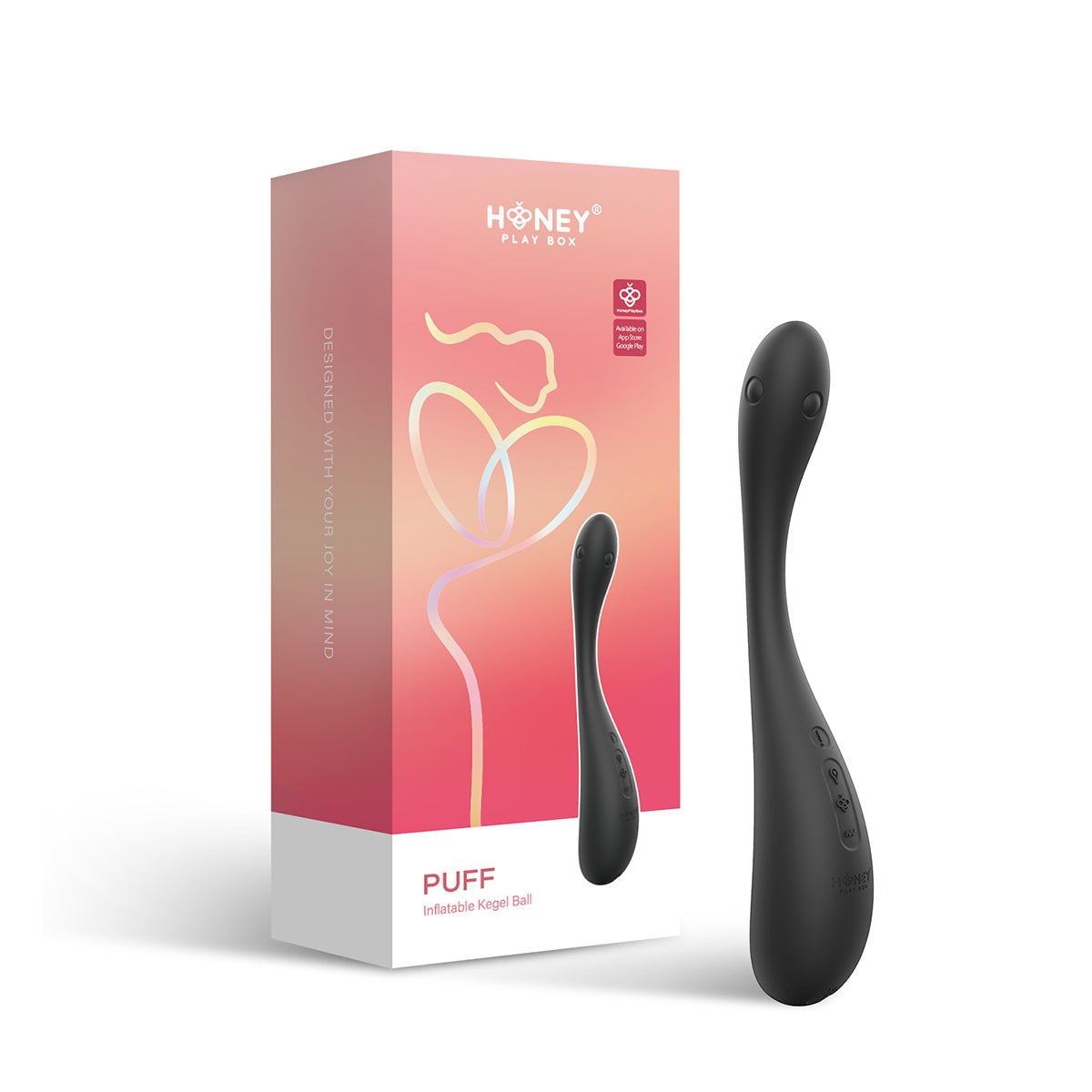 Honey Play Box Puff App-Controlled Inflatable Kegel Ball Black