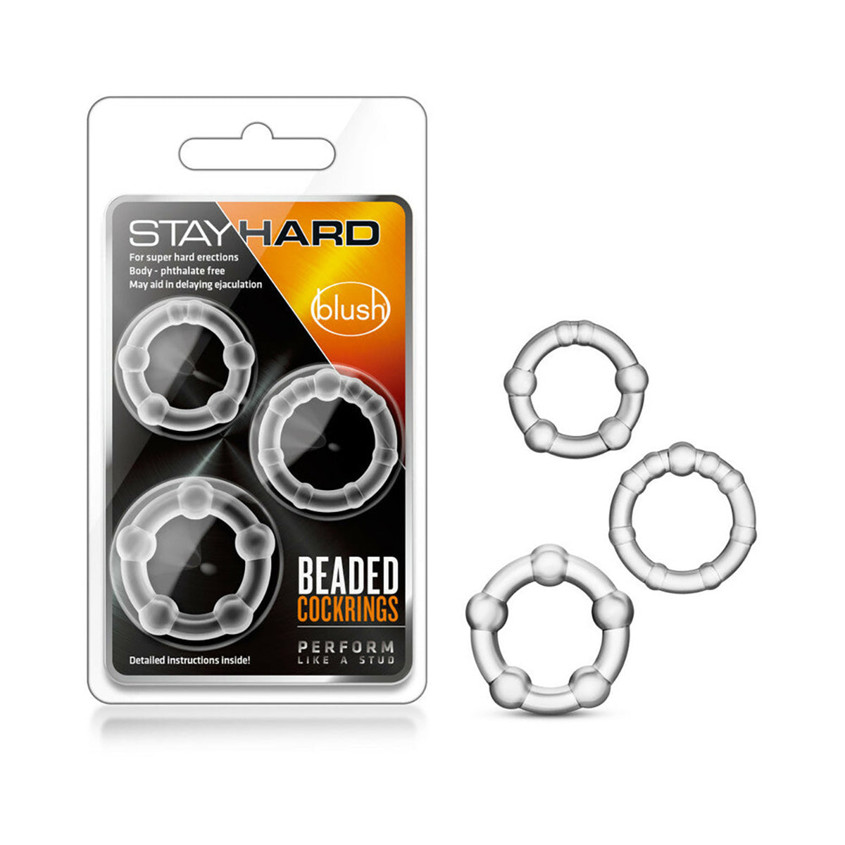 Stay Hard Beaded Cockrings 3pc Set Clear