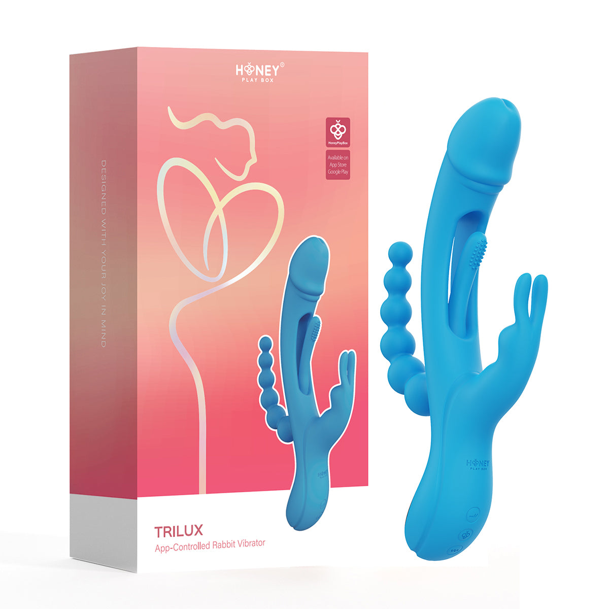 Honey Play Box Trilux Kinky Finger Rabbit Vibrator with Anal Beads Blue