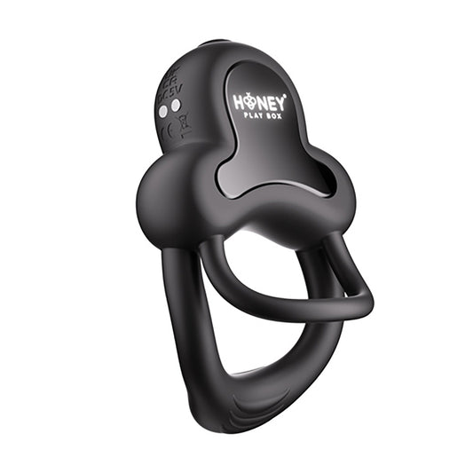 Honey Play Box Anello App-Controlled Vibrating Double Cock Ring with Clitoral Stimulator Black