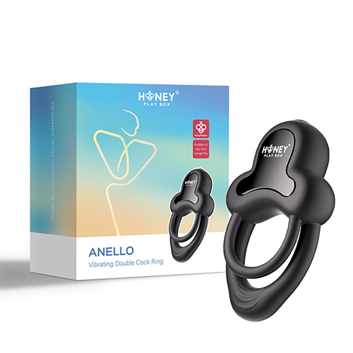 Honey Play Box Anello App-Controlled Vibrating Double Cock Ring with Clitoral Stimulator Black